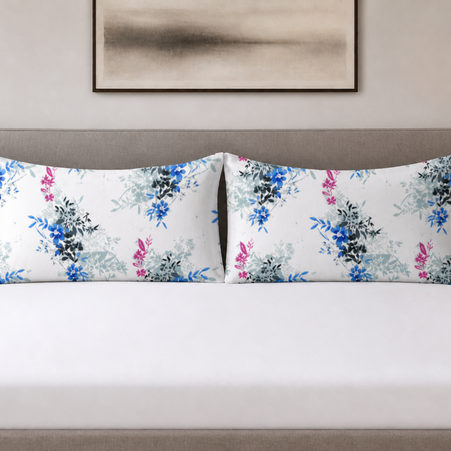Sukoon Blue Floral Double Bedsheet with 2 Pillow Covers – Soft Cotton Blend Bedding Set