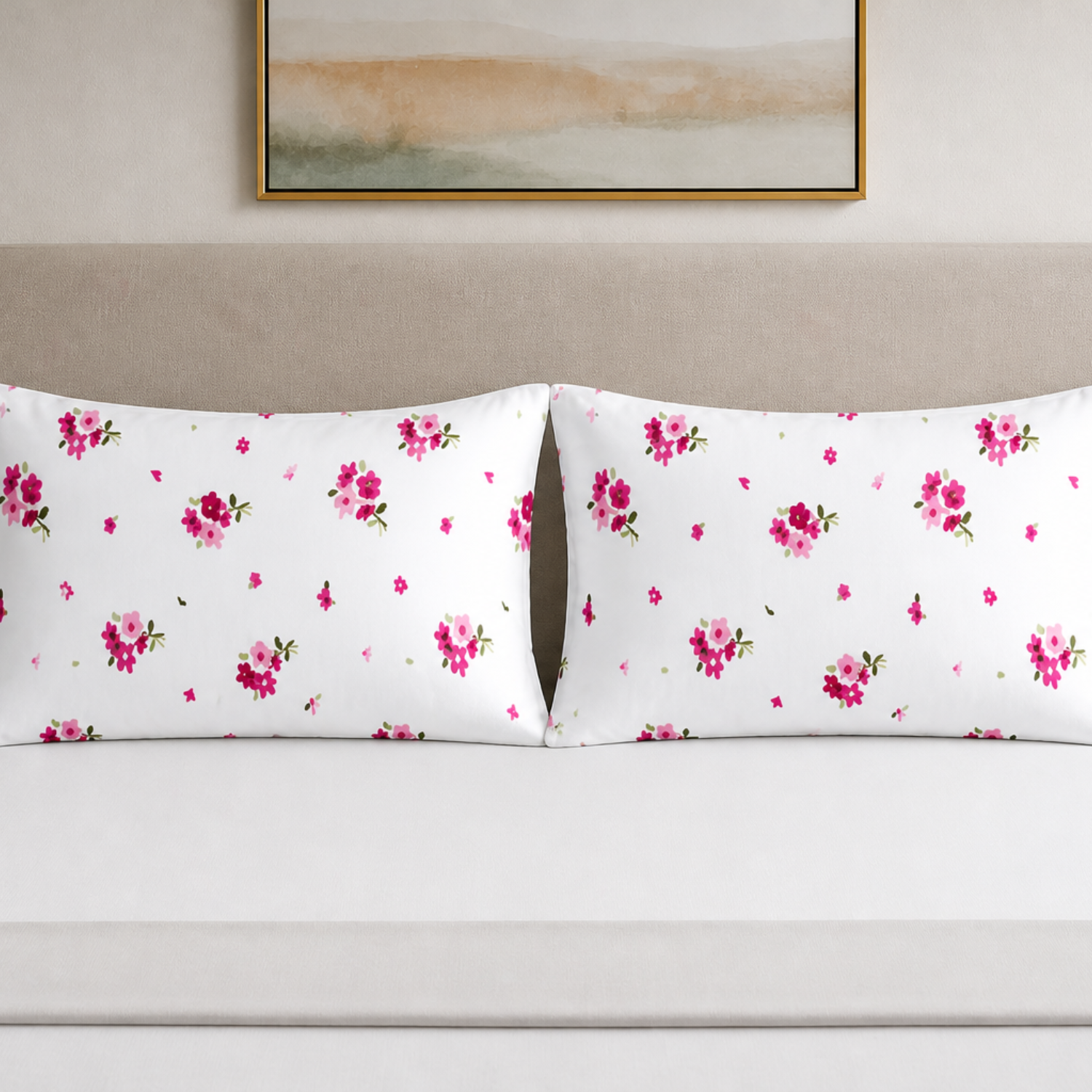 Sukoon Pink Floral Printed Double Bedsheet with 2 Pillow Covers