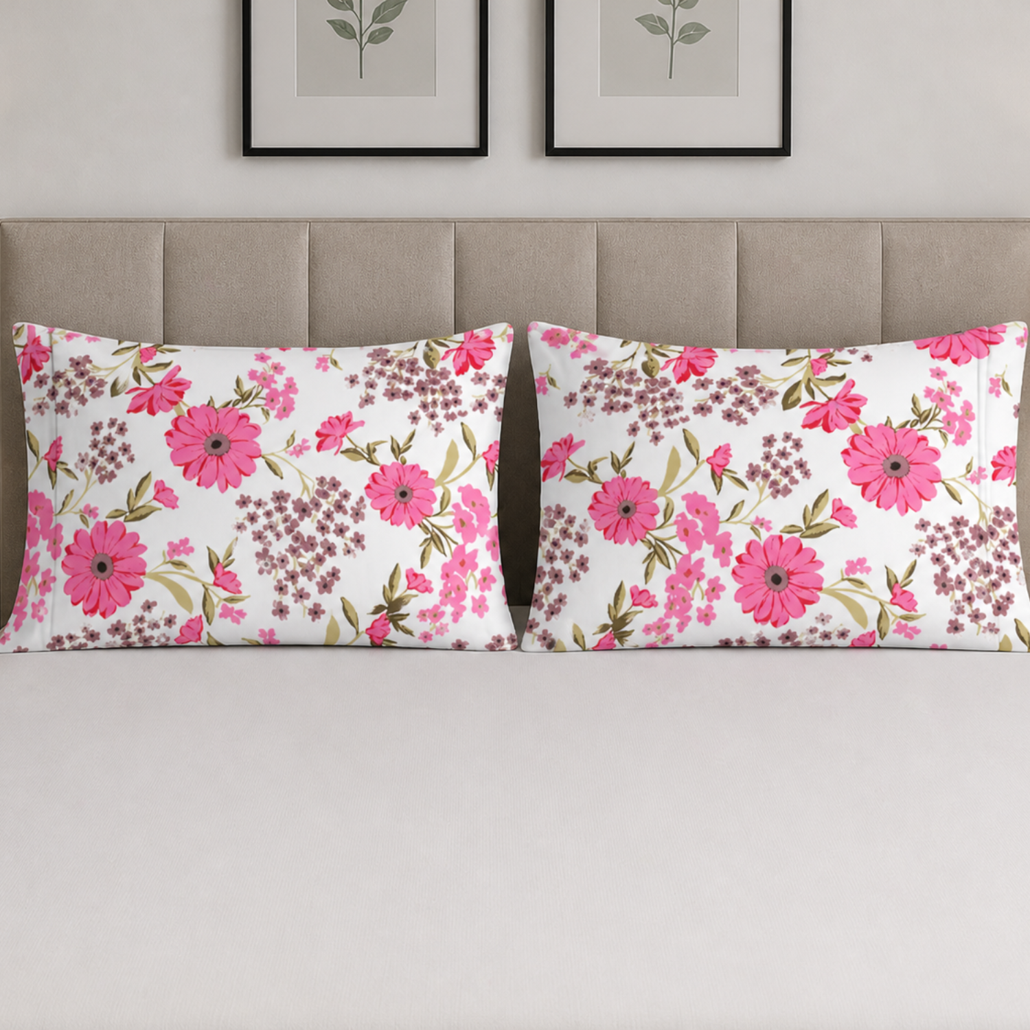 Sukoon Pink Floral Printed Double Bedsheet with 2 Pillow Covers