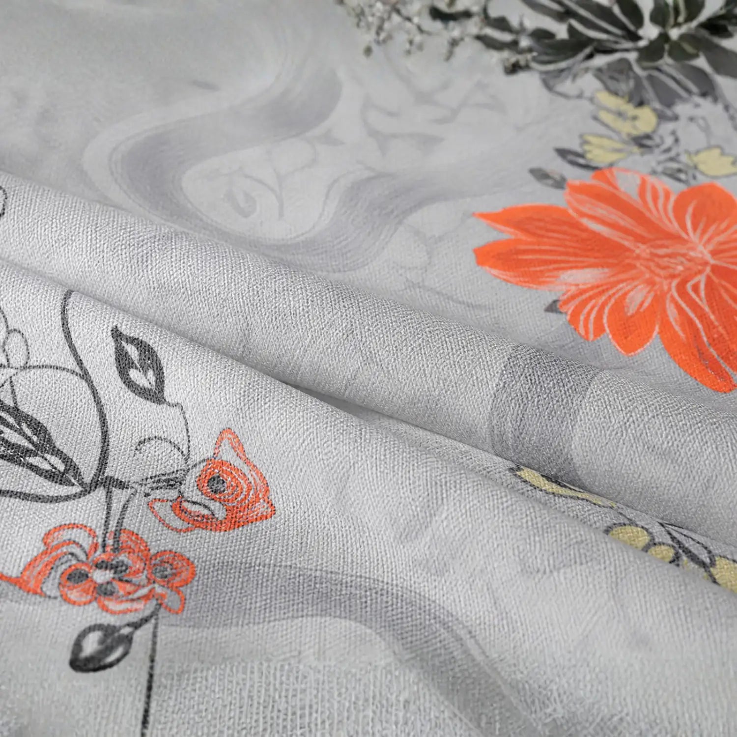 Nivra Grey Floral Printed 100% Cotton Double Bedsheet with 2 Pillow Covers