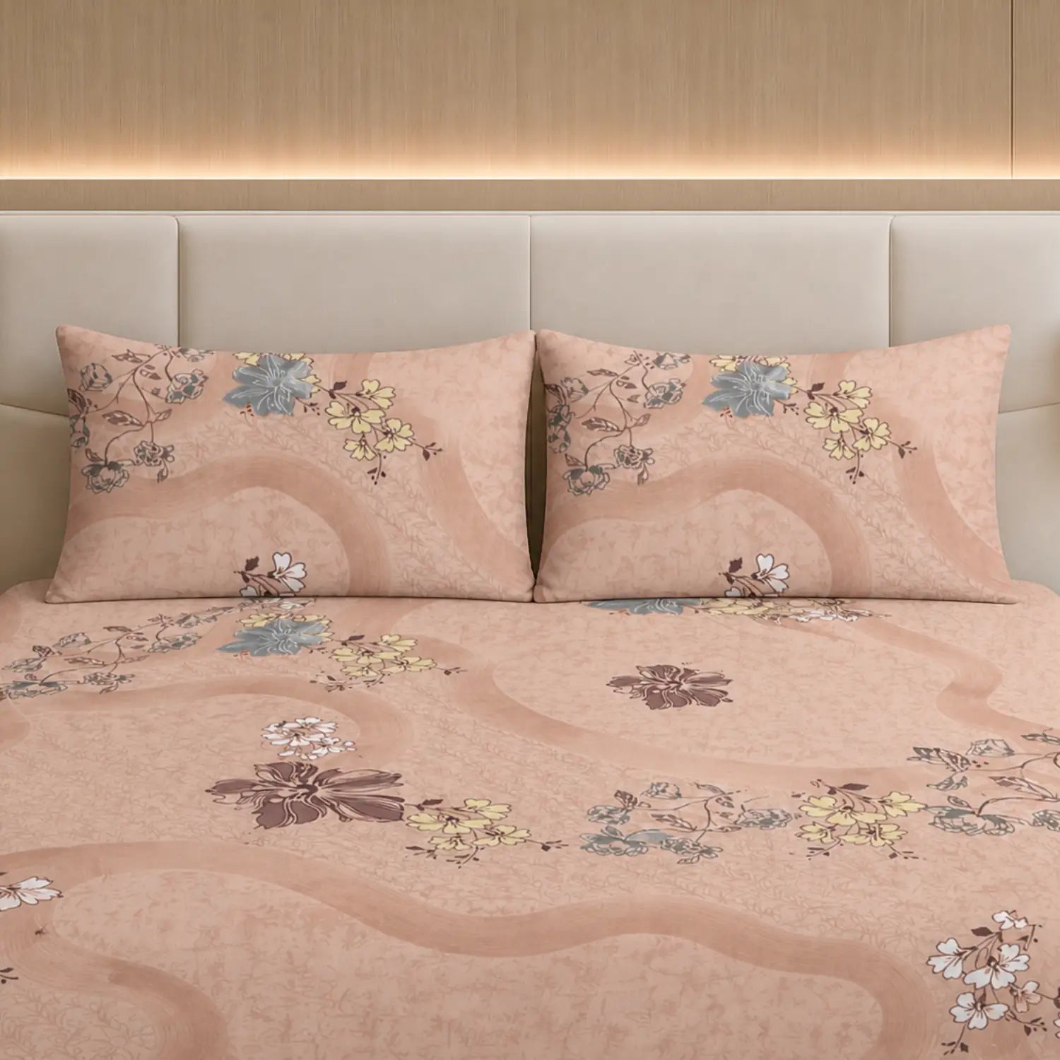 Nivra Blush Pink Floral Printed Double Bedsheet with 2 Pillow Covers – Soft Cotton Feel