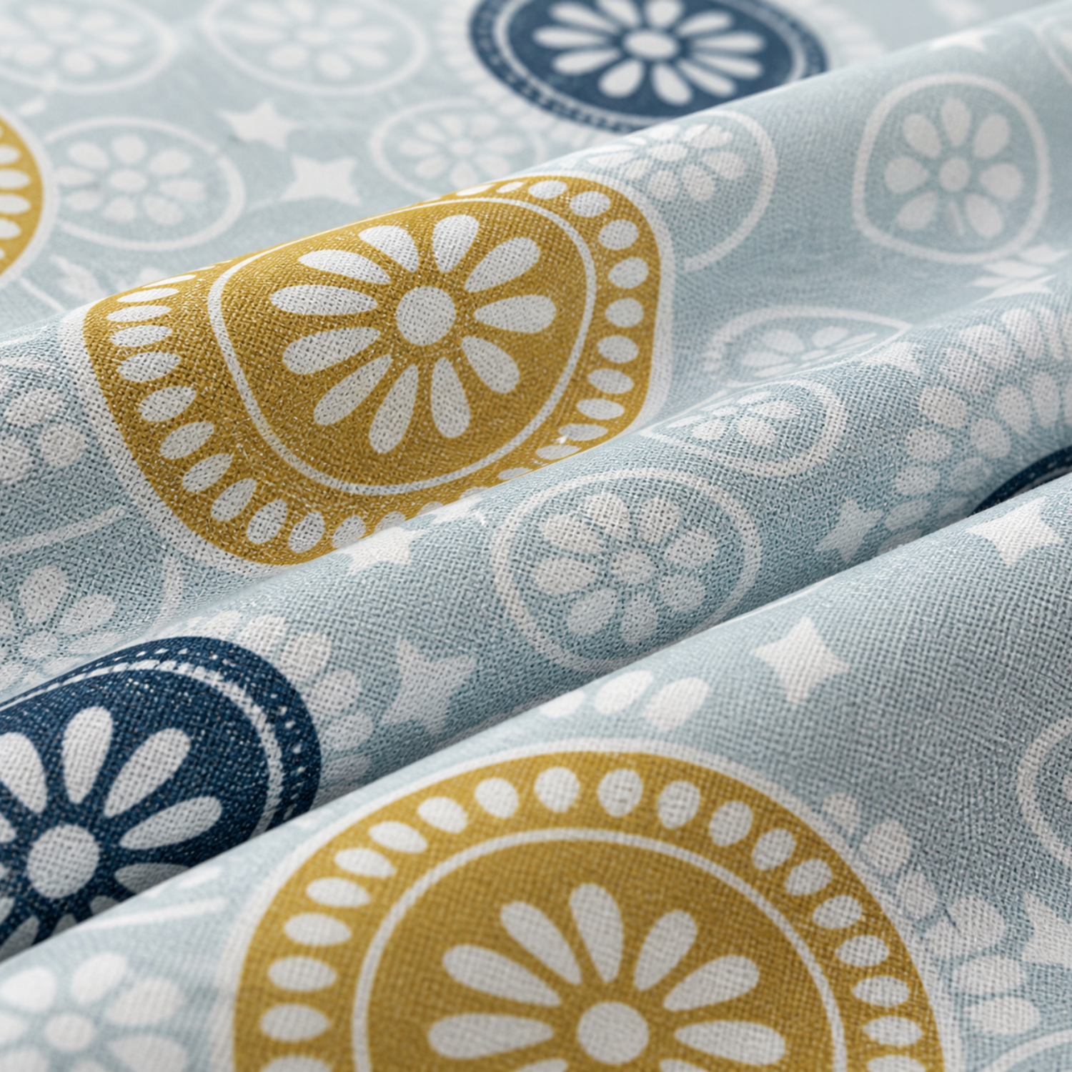 Komfy Blue & Mustard Mandala Printed Double Bedsheet with Pillow Covers