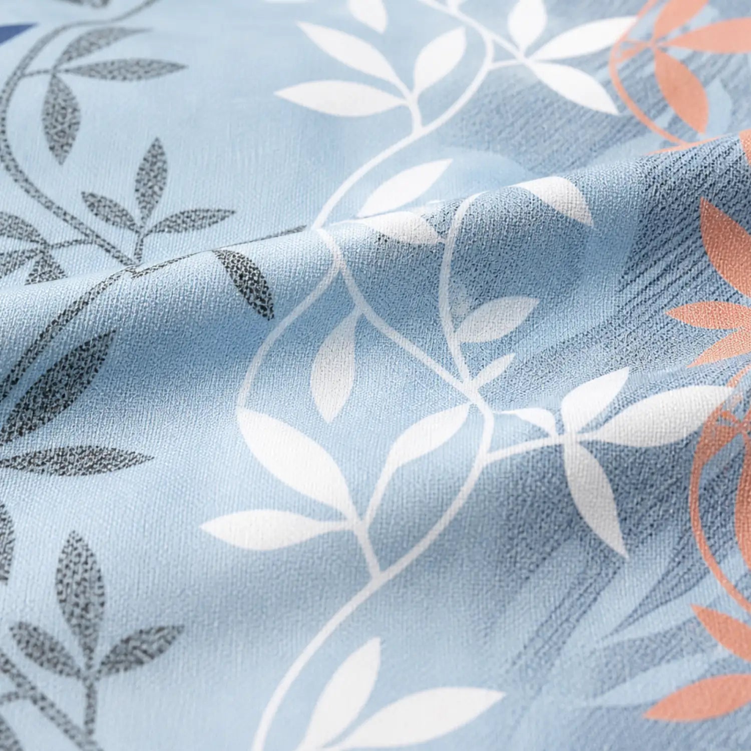 Aroha Sky Blue Leaf Printed Double Bedsheet with 2 Pillow Covers