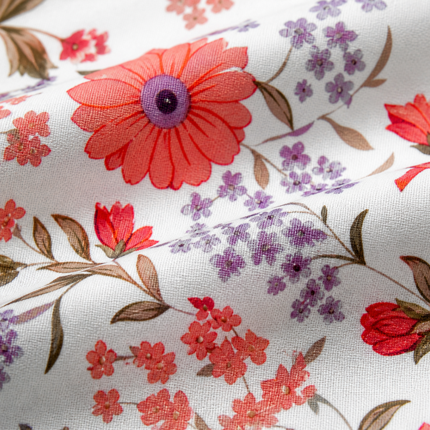 Sukoon Premium Floral Printed Double Bedsheet with 2 Pillow Covers – Red & Lavender Flower Design