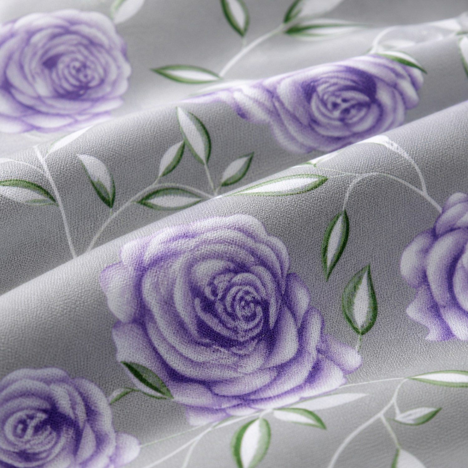 Komfy Grey Lavender Floral Double Bedsheet with Pillow Covers