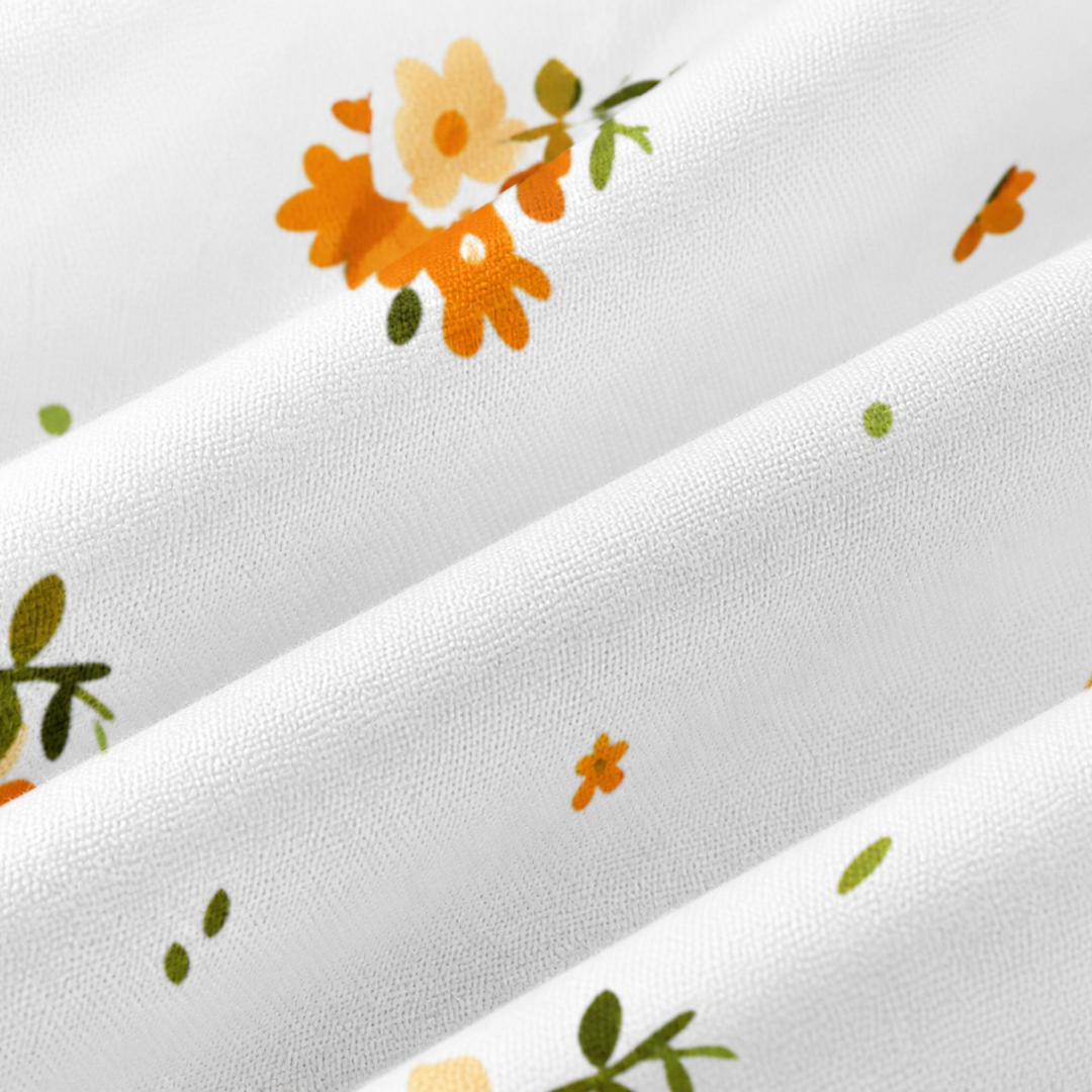 Sukoon Orange Floral Printed Double Bedsheet with 2 Pillow Covers