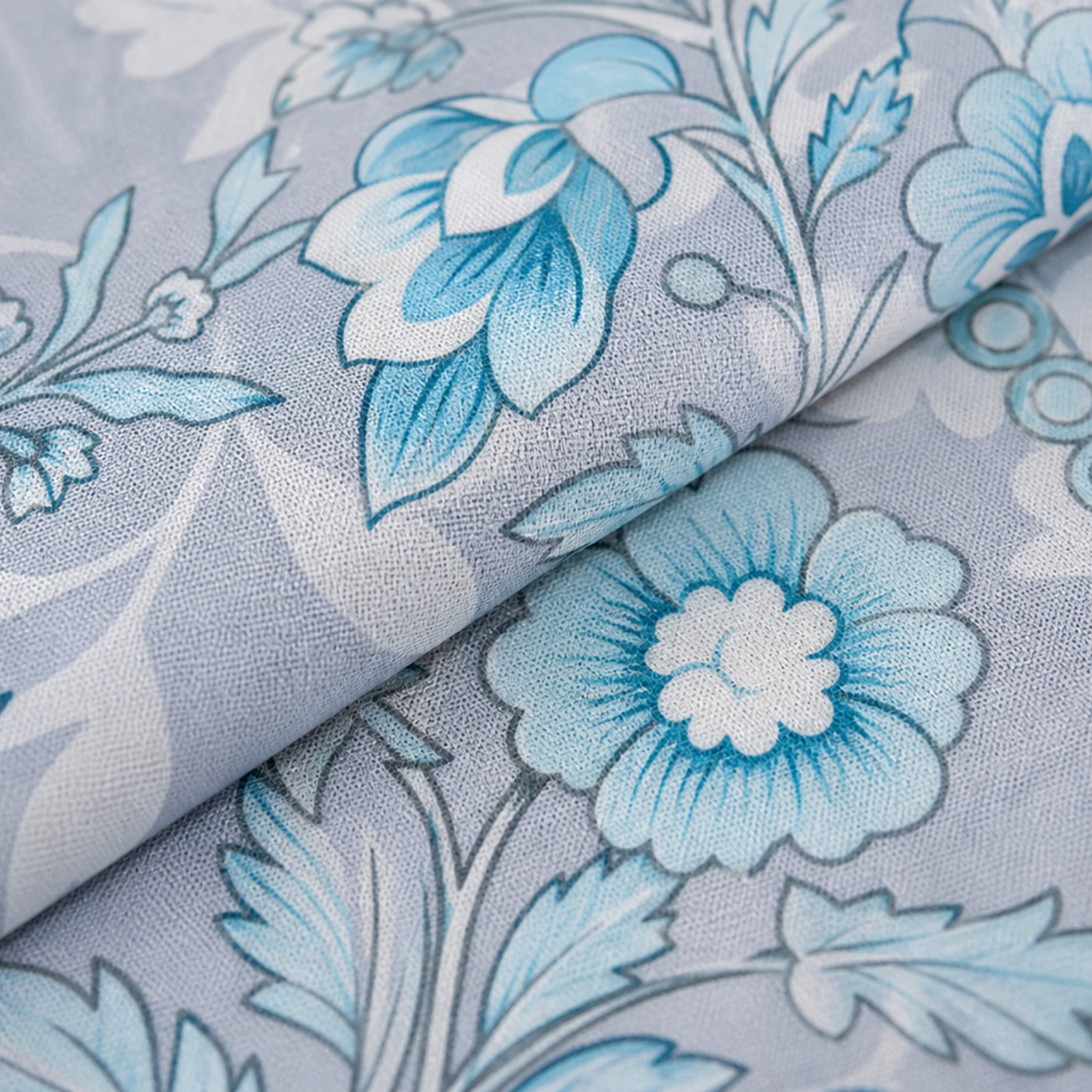 Aroha Grey Blue Floral Printed Double Bedsheet with 2 Pillow Covers