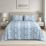 Aroha Sky Blue Floral Double Bedsheet with Pillow Covers-2